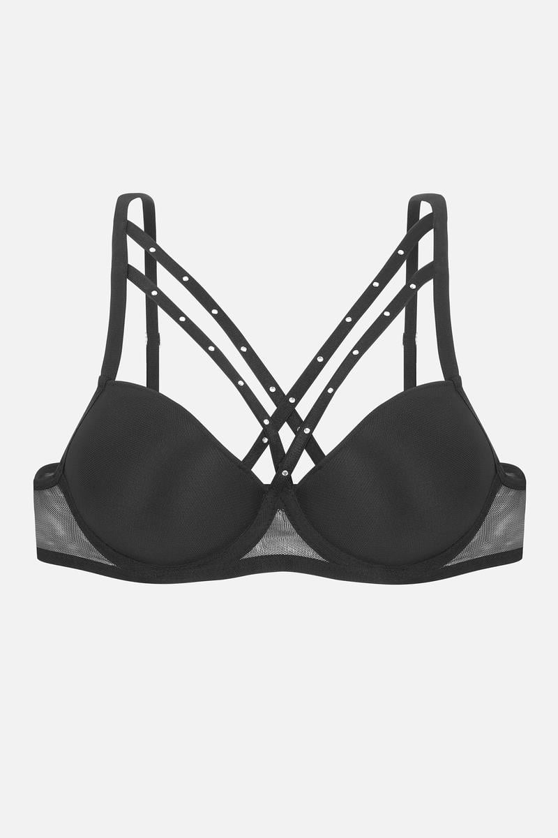 Desire Tül Detaylı Sütyen Külot Takım - Push Up Dolgulu, Balenli - 2489 - Siyah