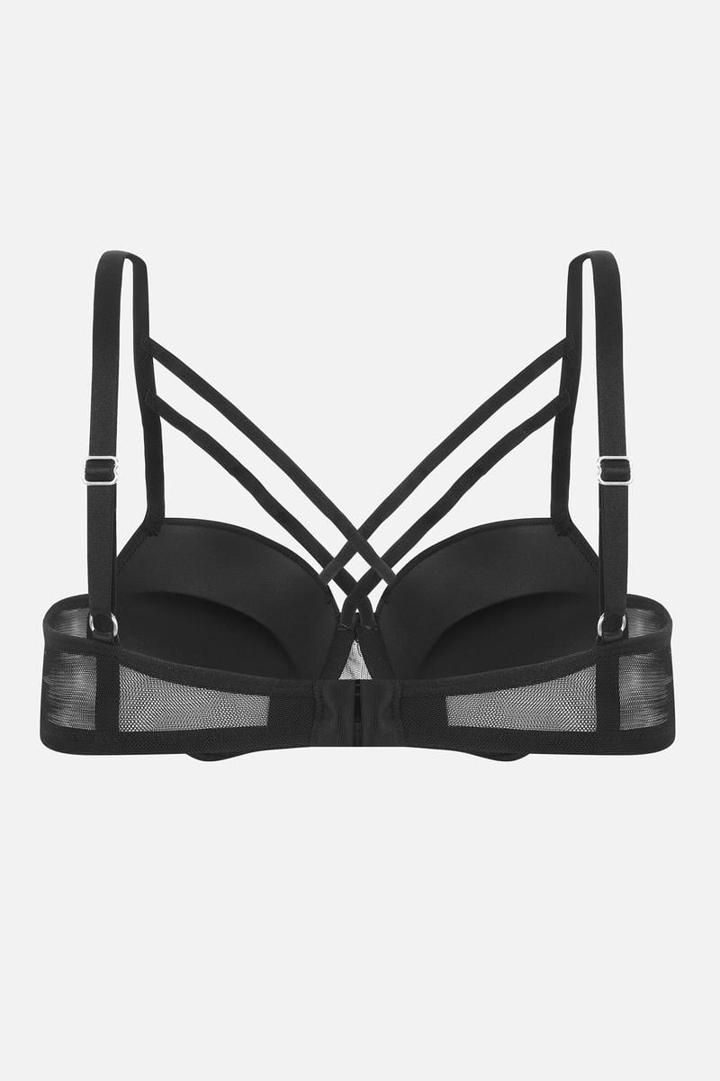 Desire Tül Detaylı Sütyen Külot Takım - Push Up Dolgulu, Balenli - 2489 - Siyah