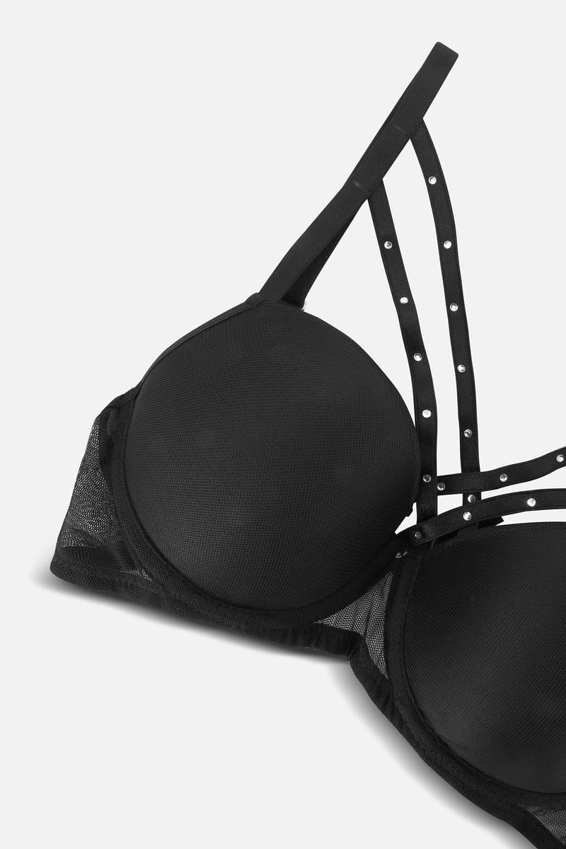 Desire Tül Detaylı Sütyen Külot Takım - Push Up Dolgulu, Balenli - 2489 - Siyah