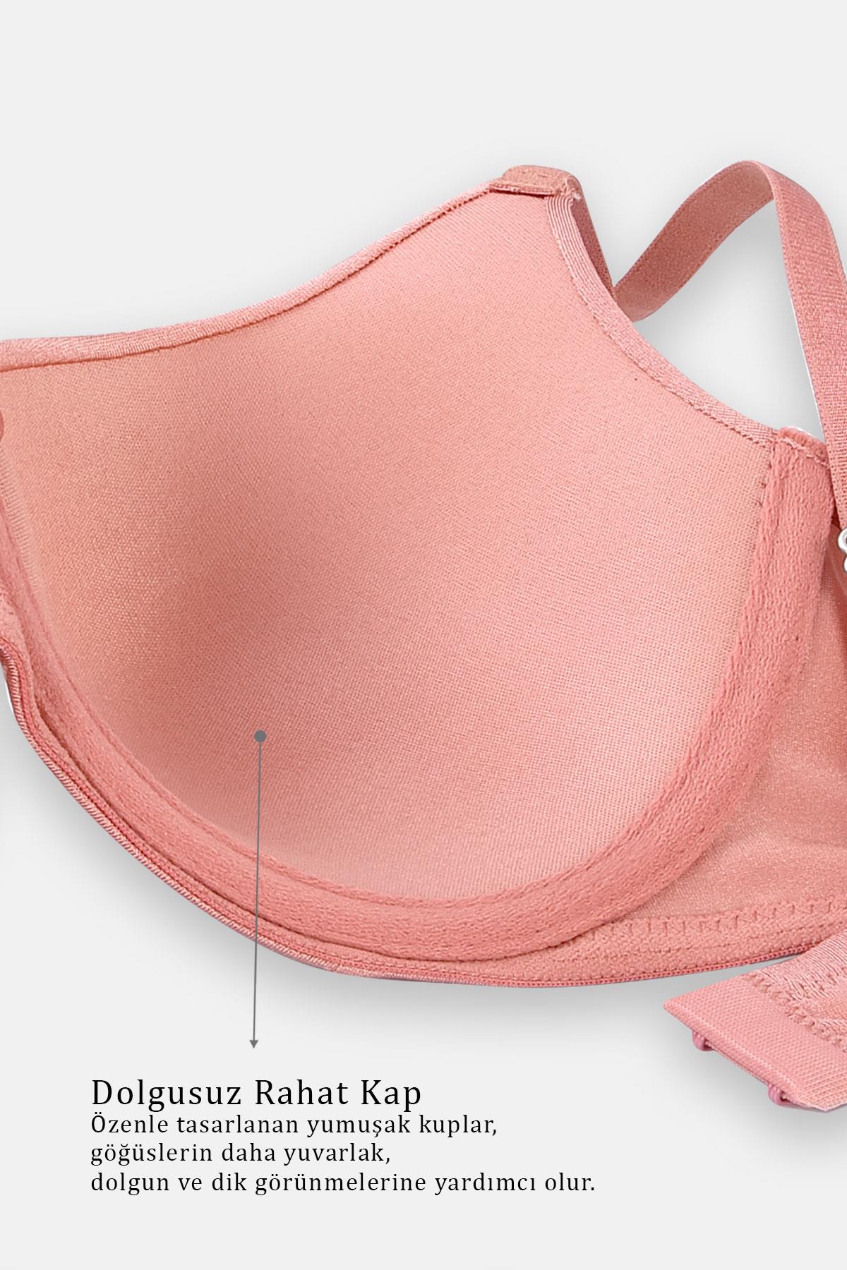 Wonna Eva - T shirt Bra Dolgusuz Maksimum Kavrama ve Kusursuz Form - Sabit Kalın Askı - Gül Kurusu - 2531