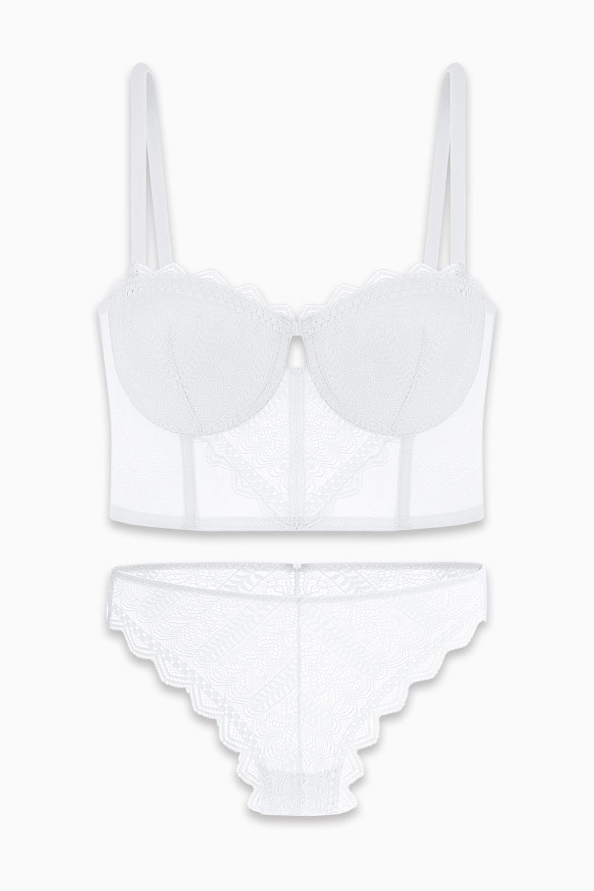 Rosali Dantelli Büstiyer Sütyen Külot Takım - Soft Push Up, Dolgulu - Fashion - 2501 - Ekru