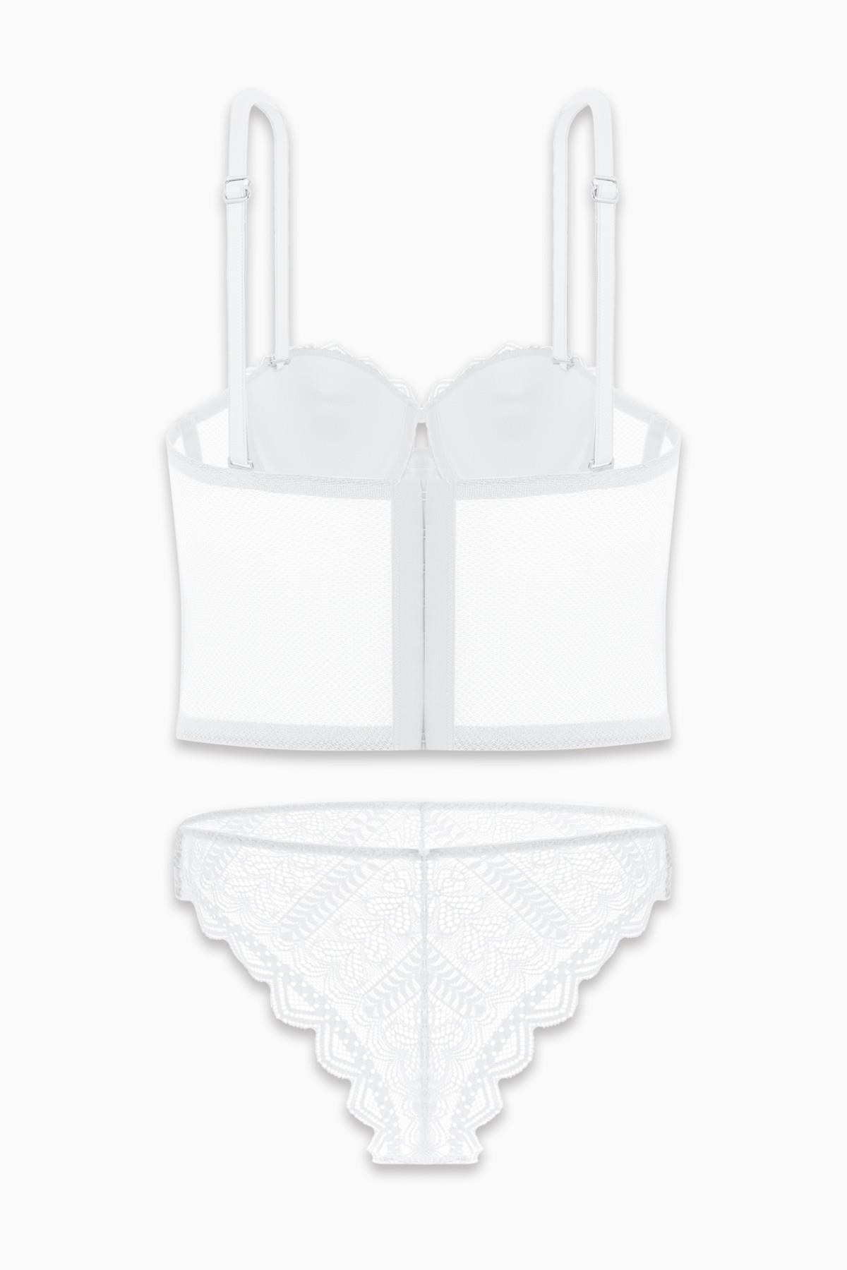 Rosali Dantelli Büstiyer Sütyen Külot Takım - Soft Push Up, Dolgulu - Fashion - 2501 - Ekru