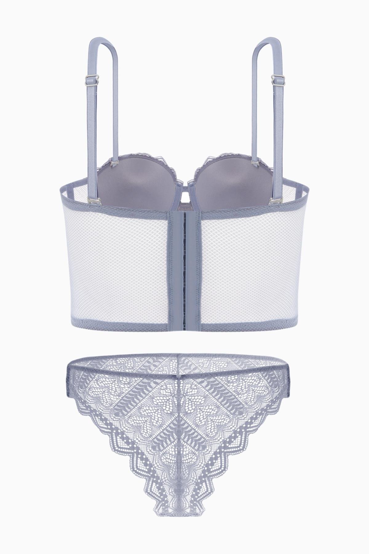Rosali Dantelli Büstiyer Sütyen Külot Takım - Soft Push Up, Dolgulu - Fashion - 2501 - Gri