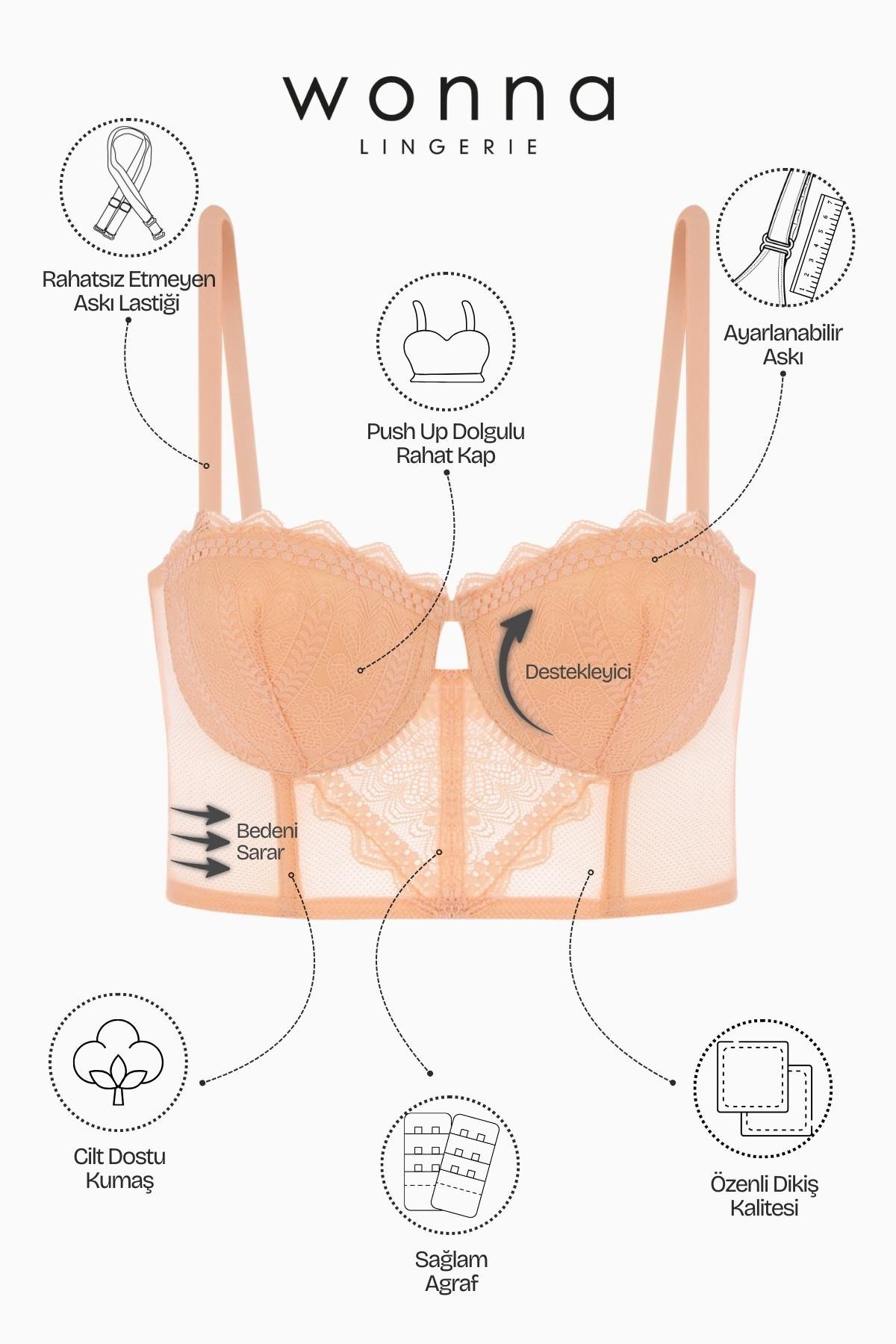 Rosali Dantelli Büstiyer Sütyen - Soft Push Up, Dolgulu - Fashion - 2501 - Kavuniçi