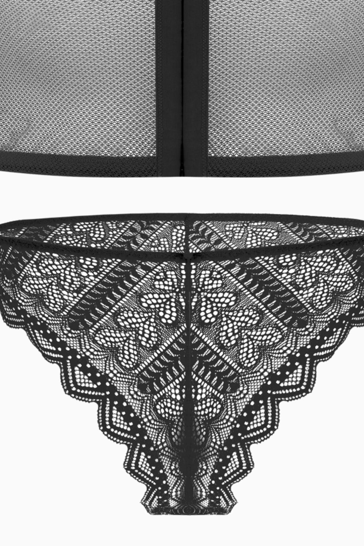 Rosali Dantelli Büstiyer Sütyen Külot Takım - Soft Push Up, Dolgulu - Fashion - 2501 - Siyah