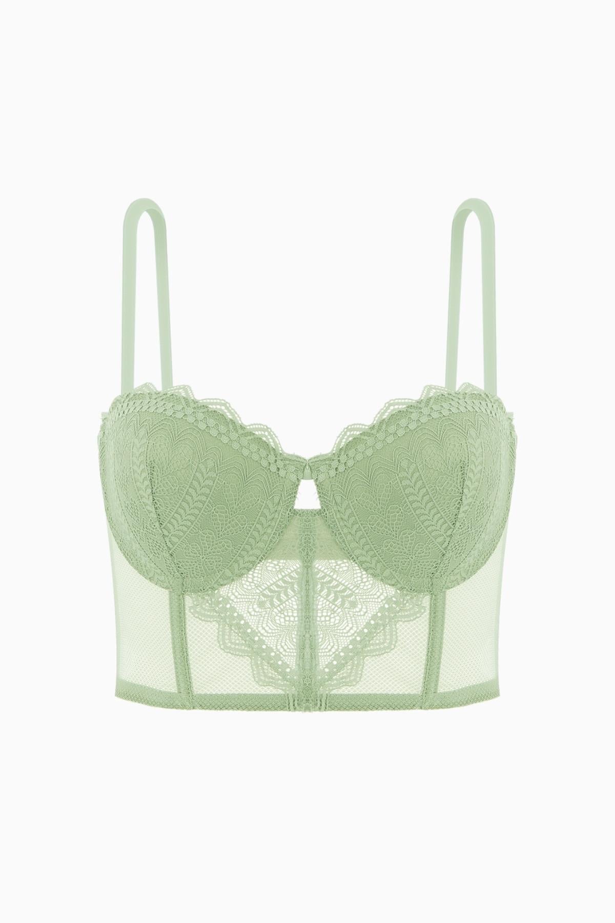Fashion 2501 Rosali Soft Push Up Dolgulu Dantelli Büstiyer Sütyen Yeşil