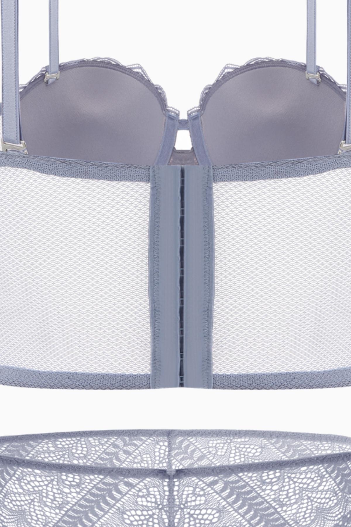 Olivia Dantelli Büstiyer Sütyen Külot Takım - Desteksiz - Fashion - 2502 - Gri