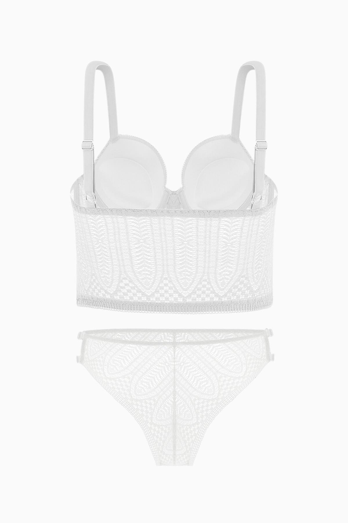 Noa Dantelli Büstiyer Sütyen Külot Takım - Push Up, Dolgulu - Fashion - 2509 - Ekru