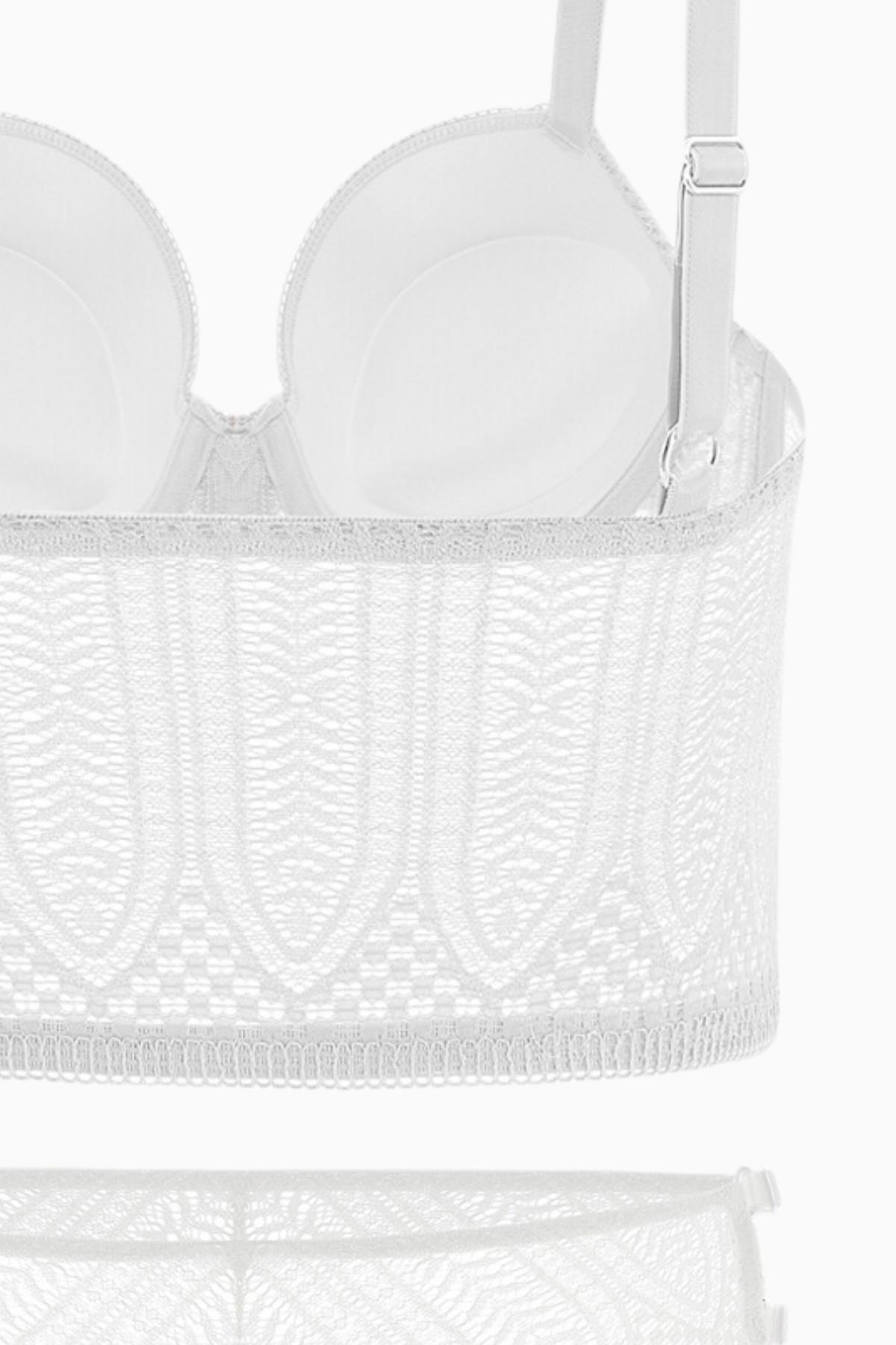 Noa Dantelli Büstiyer Sütyen Külot Takım - Push Up, Dolgulu - Fashion - 2509 - Ekru