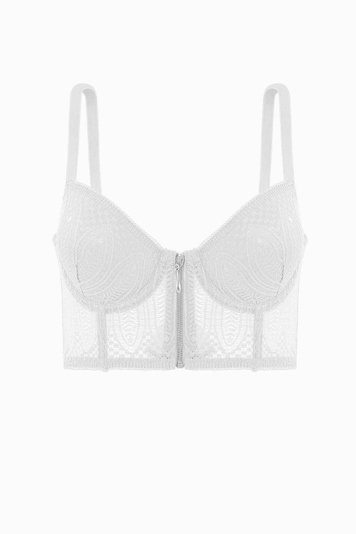 Fashion 2509 Noa Ekru Fermuar Detaylı Push Up Dolgulu Dantelli  Büstiyer Sütyen