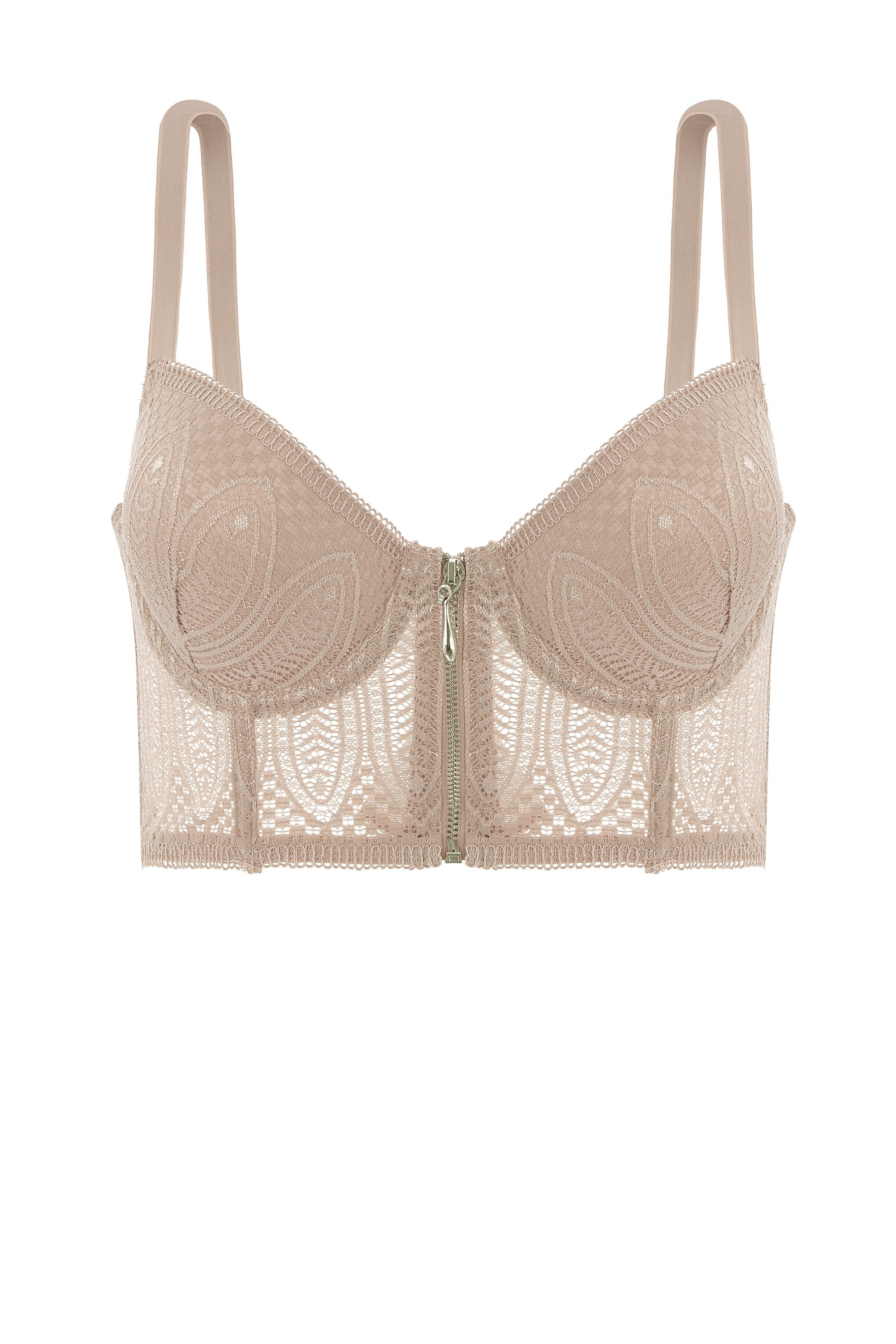 Fashion 2509 Noa Fermuar Detaylı Push Up Dolgulu Dantelli Büstiyer Sütyen Pudra
