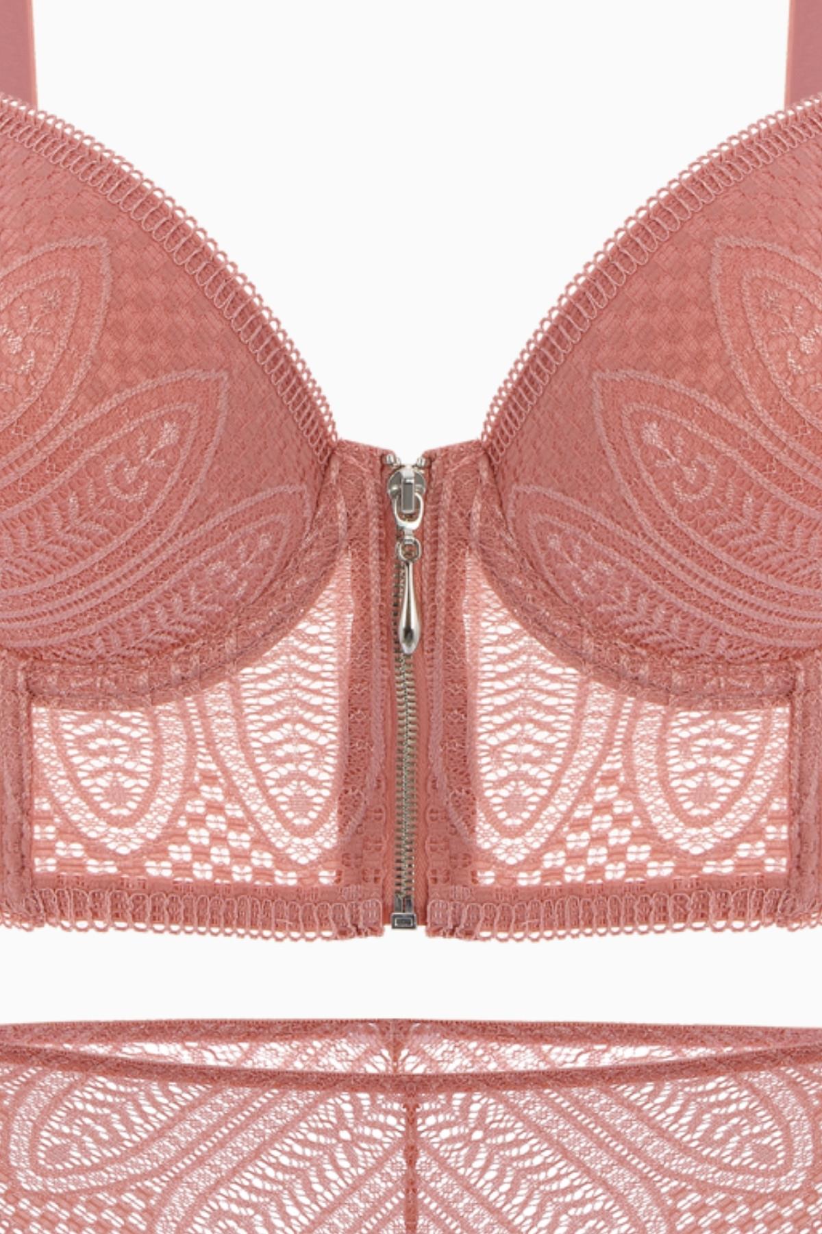 Noa Dantelli Sütyen ve Külot Takım -  Push Up Dolgulu   - Fashion - 2509 - Gül Kurusu
