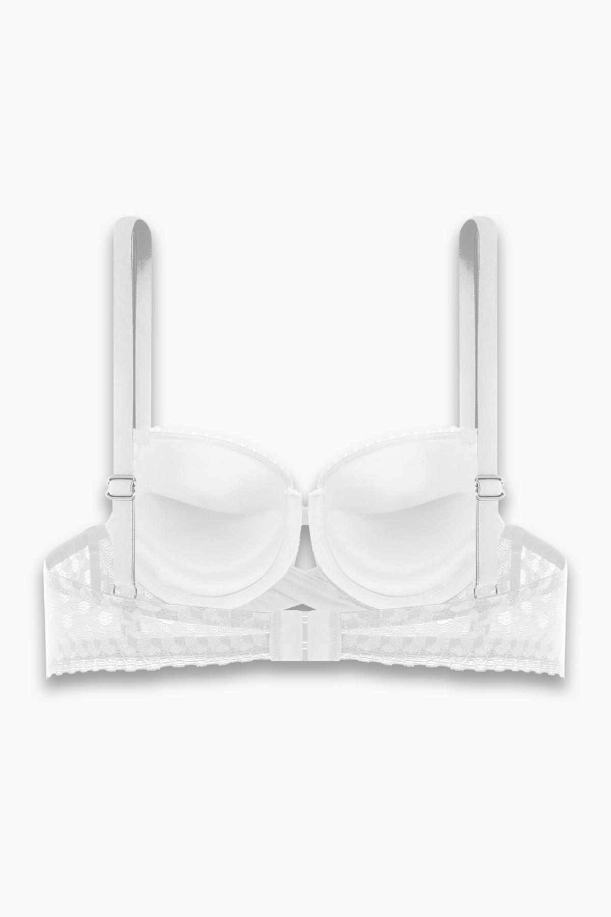 Çapraz Lastik Detaylı Dantelli Dekolte Sütyen - Double Push Up - Fashion - 2510 - Ekru