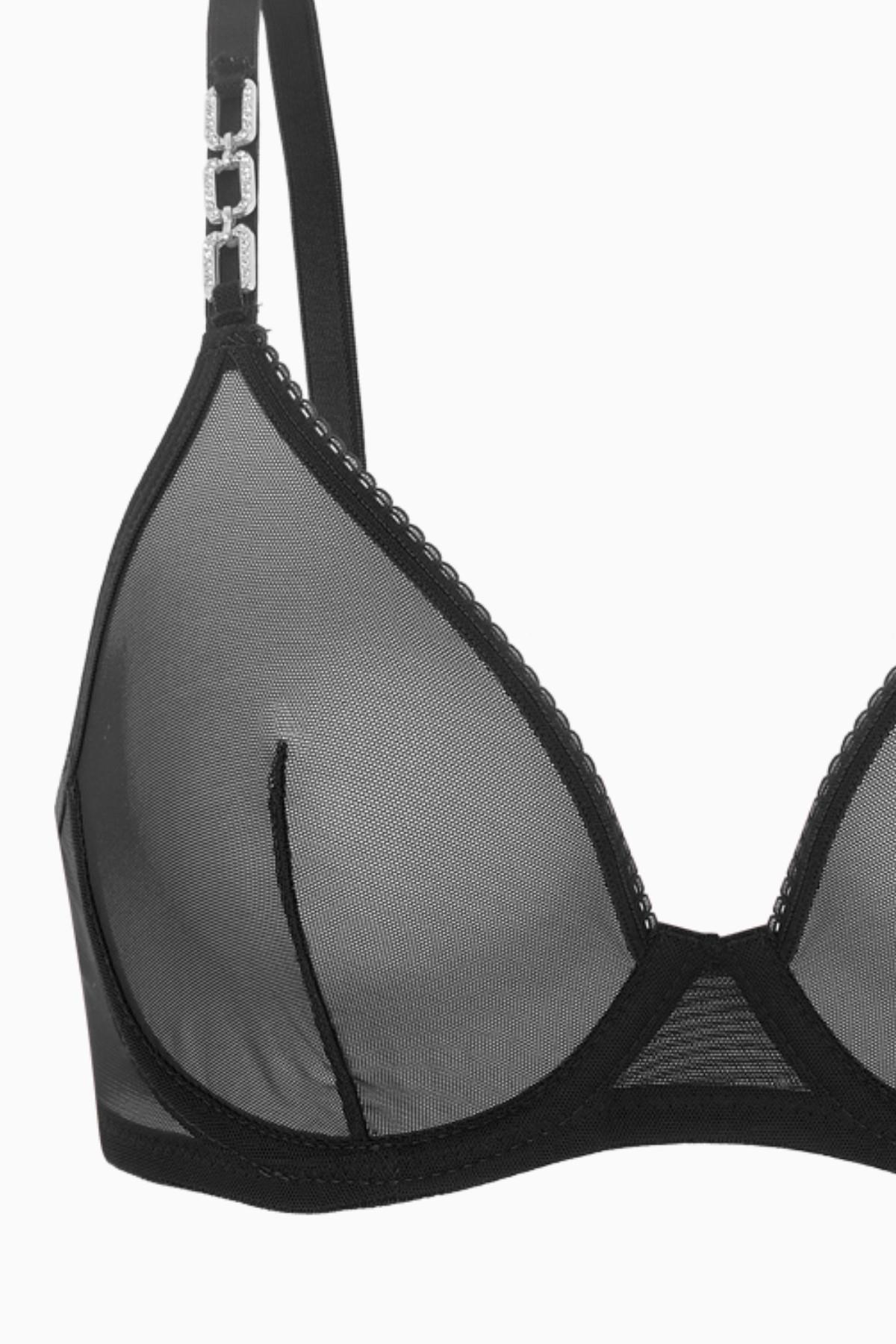 Zincir Detaylı Tül Sütyen Külot Takım - Kapsız - Fashion - 2565 - Siyah