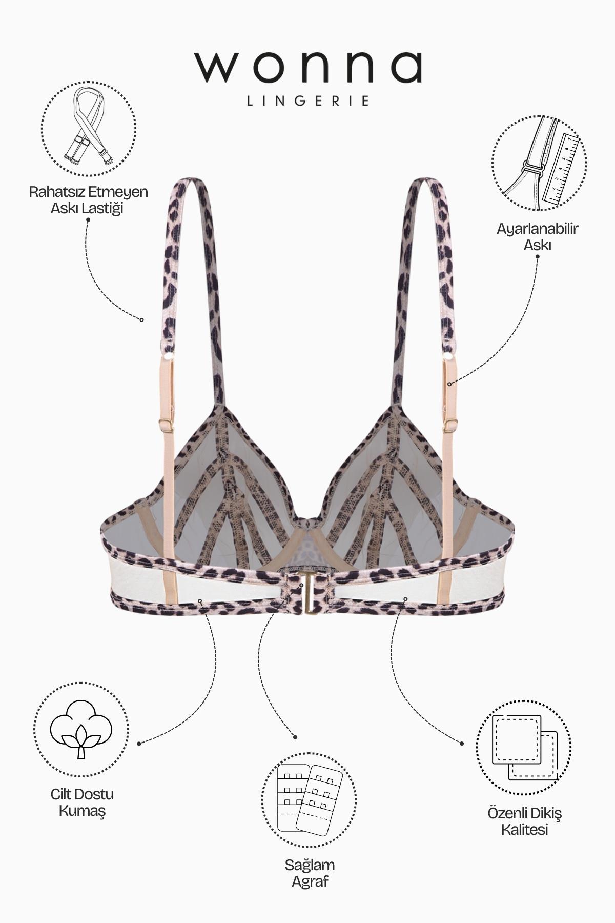 Saten Biyeli Tül Sütyen Tanga Takım - Kapsız - Fashion - 2566 - Lepoar