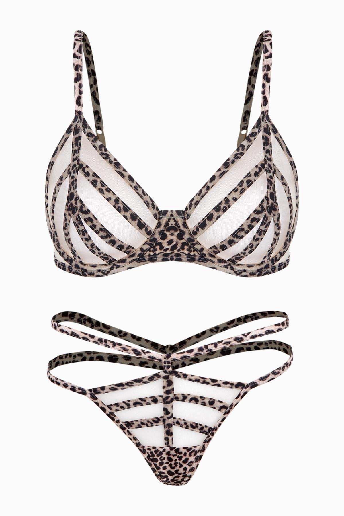 Saten Biyeli Tül Sütyen Tanga Takım - Kapsız - Fashion - 2566 - Lepoar