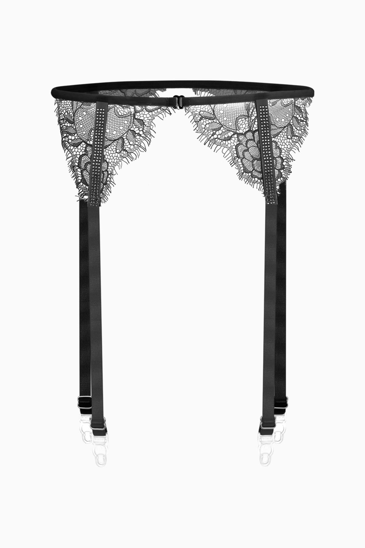 Fashion 2575 Siyah Parlak Taş Şerit Detaylı Dantelli Jartiyer