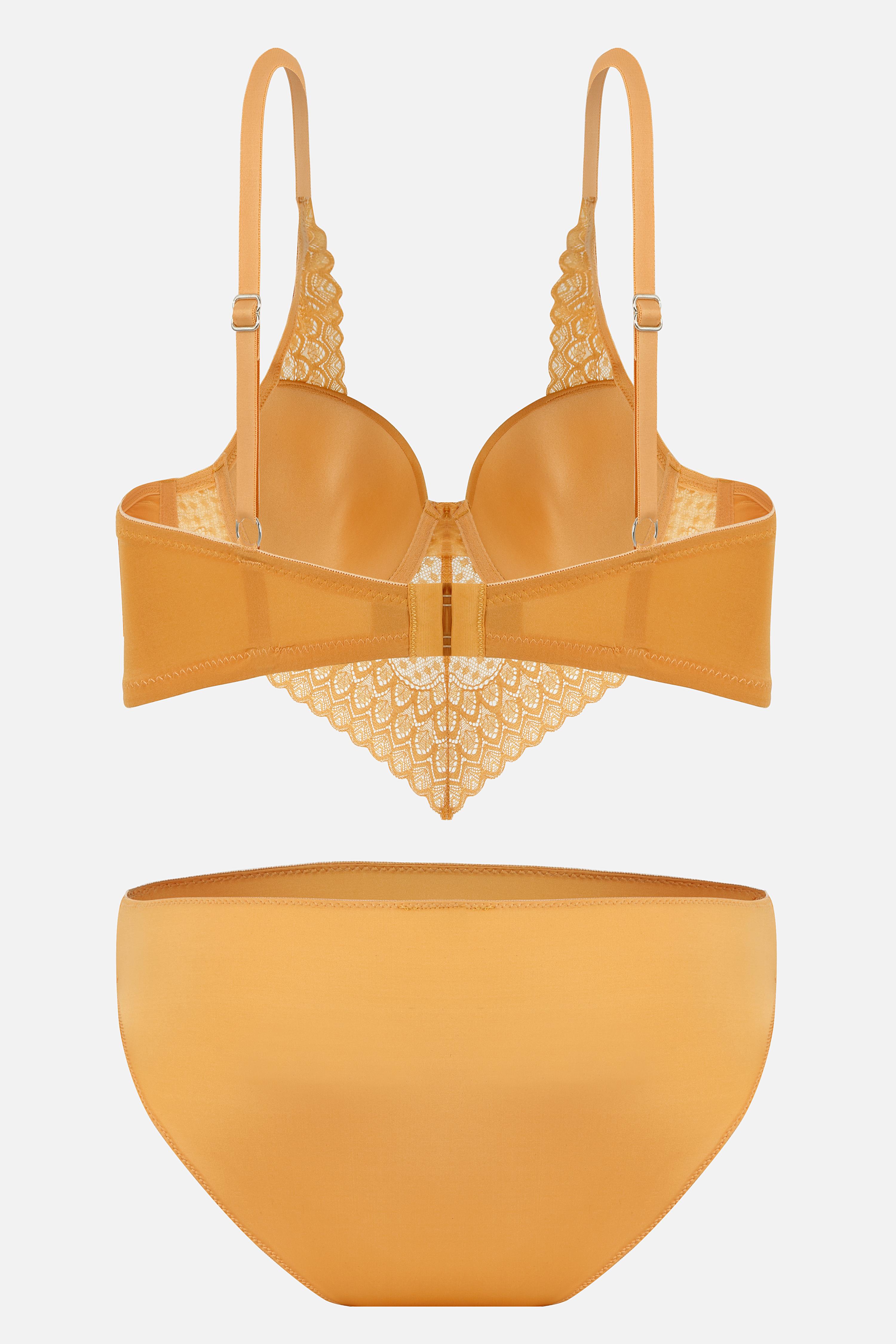 Kyle Dantelli Sütyen Külot Takım - Dolgusuz Balenli - 6011 - Hardal