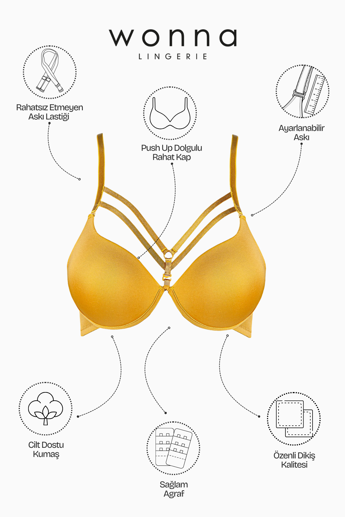Lana Mikro Kumaş Sütyen-Push Up Dolgulu-2140-Hardal