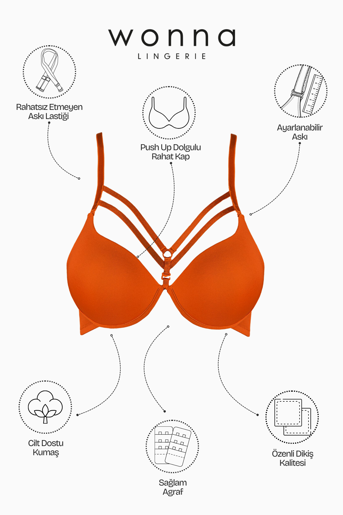 Lana Mikro Kumaş Sütyen-Push Up Dolgulu-2140-Turuncu