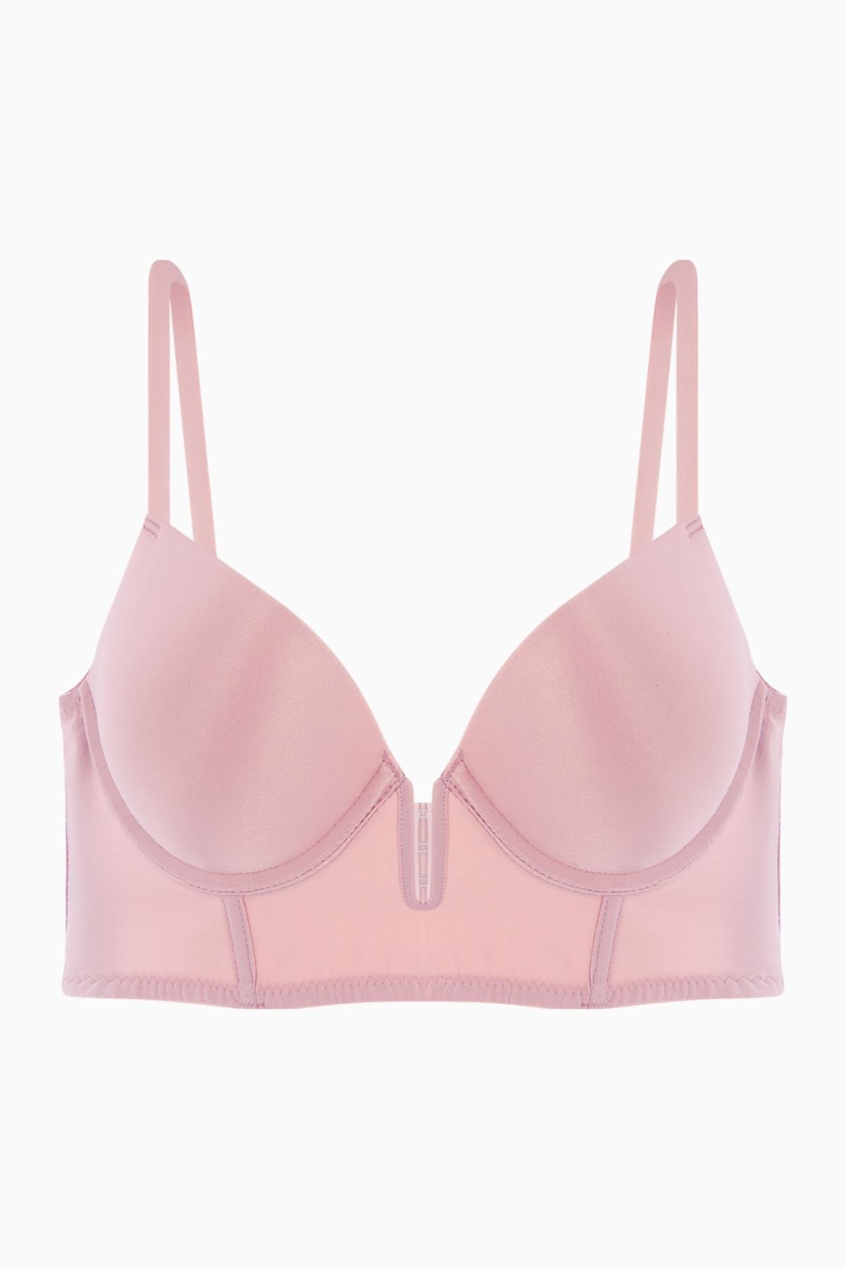 Lirio 2573 Pembe Parlak Mikro Kumaş Dolgulu Dekolte Büstiyer Sütyen