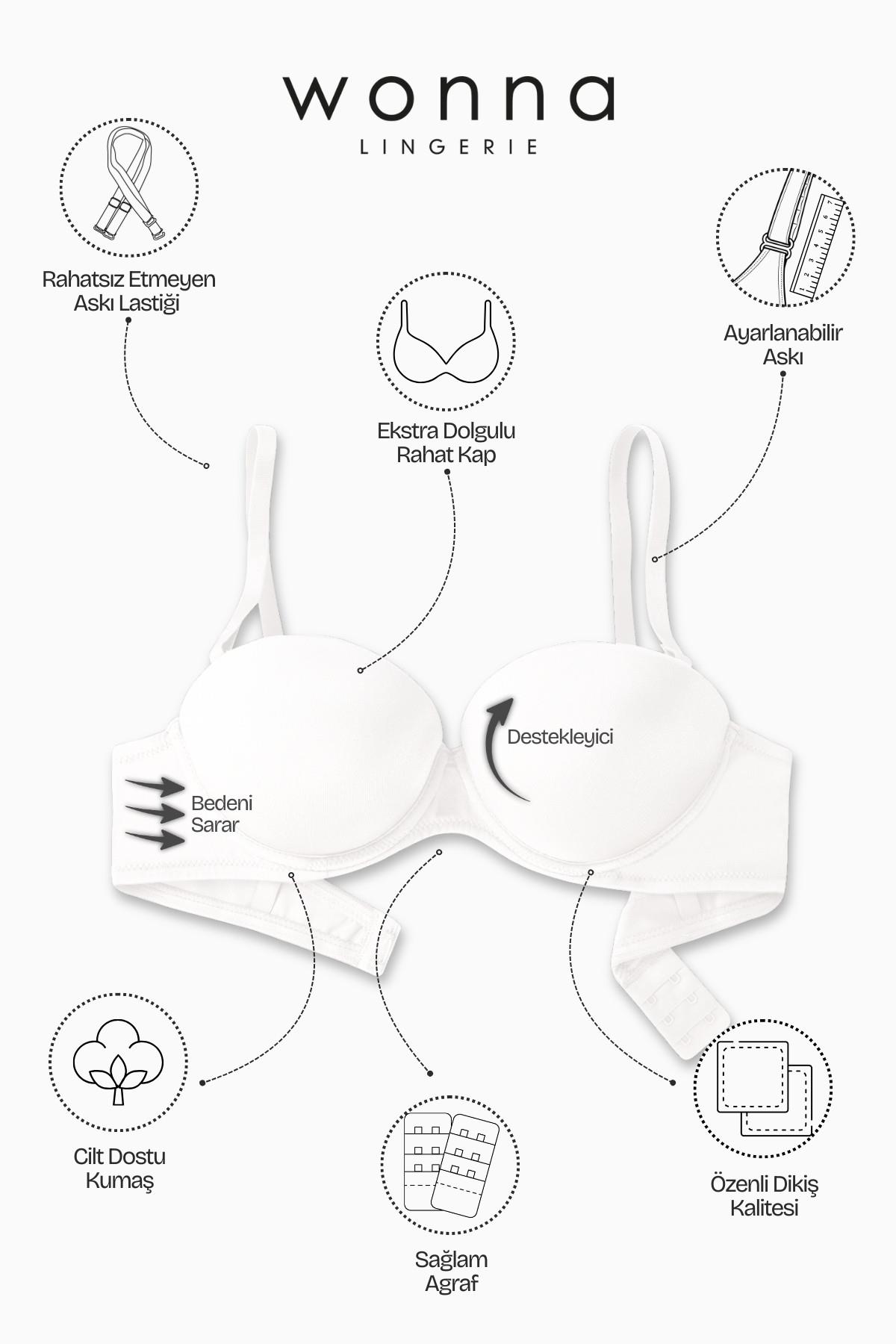 Olympos Straplez Mikro Sütyen - Double Push Up, Ekstra Dolgulu - Basic - 2536 - Beyaz