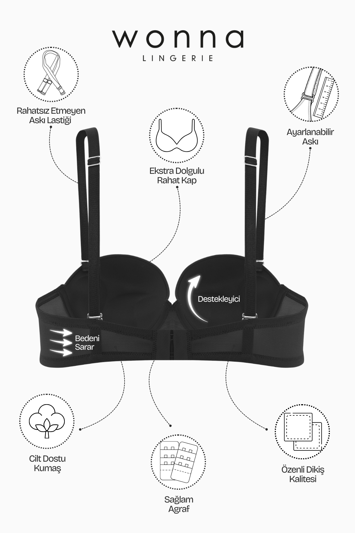 Olympos Straplez Mikro Sütyen - Double Push Up, Ekstra Dolgulu - Basic - 2536 - Siyah