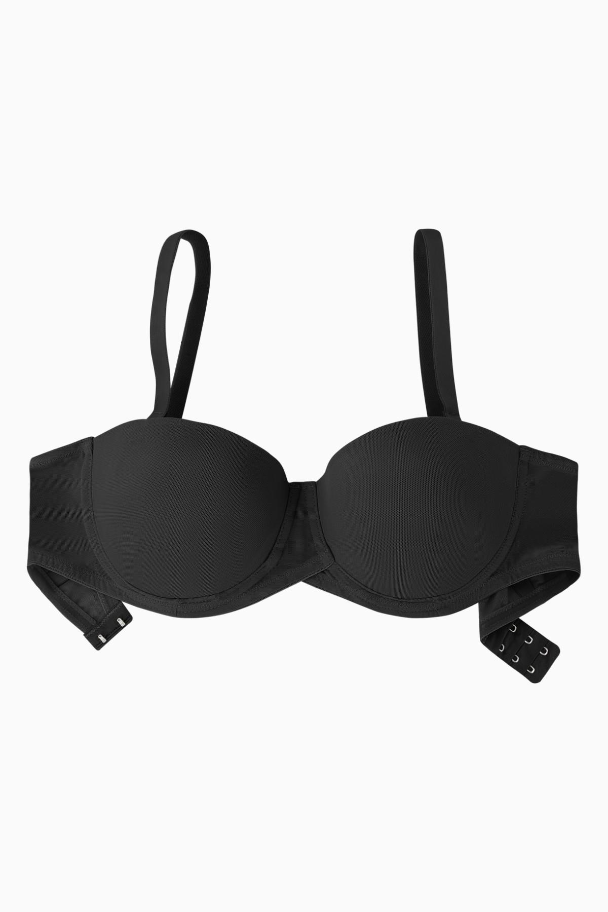 Rosali Mesh Kumaş Straplez Sütyen -  Soft Push Up, Yarı Dolgulu - Premium Basic - 2226 - Siyah