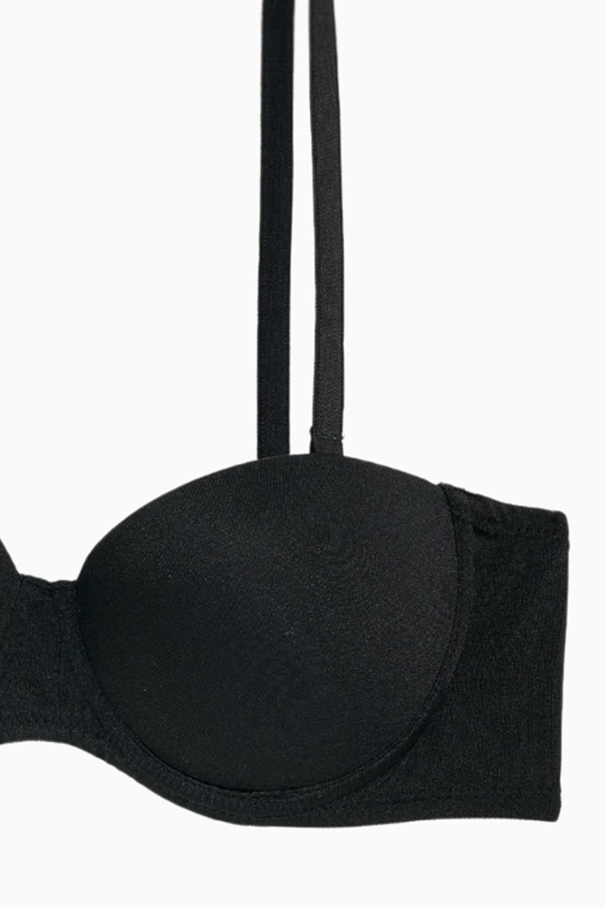 Rosali Tak-Çıkar Askılı Straplez Mikro Sütyen - Push Up, Dolgulu  - Basic - 2539 - Siyah