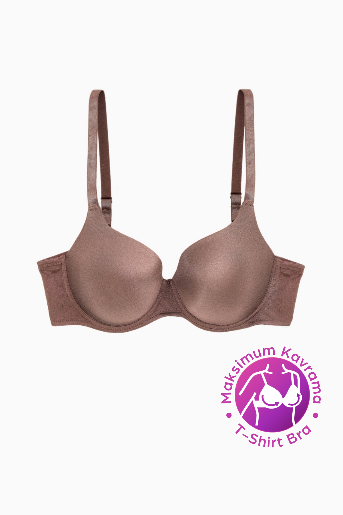 Wonna Eva - T shirt Bra Dolgusuz Maksimum Kavrama ve Kusursuz Form - Sabit Kalın Askı - Bronz Kahve - 2531