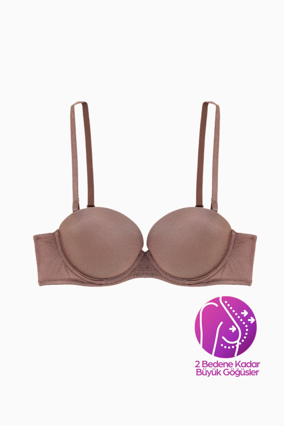Wonna Olympos Ekstra Dolgulu Double Push Up Straplez - Bronz Kahve - Mikro Sütyen - 2537