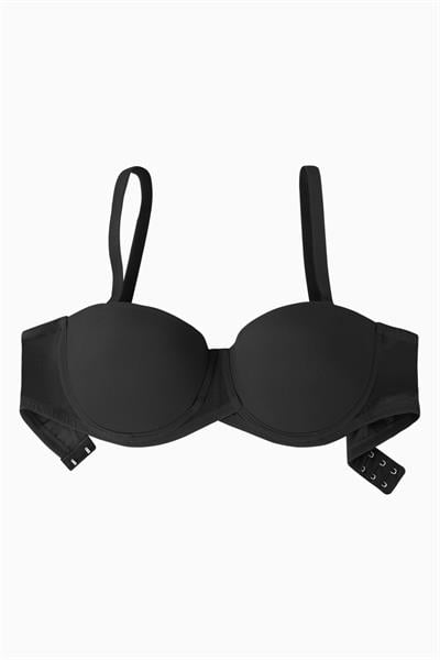 Rosali Mesh Kumaş Straplez Sütyen -  Soft Push Up, Yarı Dolgulu - Premium Basic - 2226 - Siyah