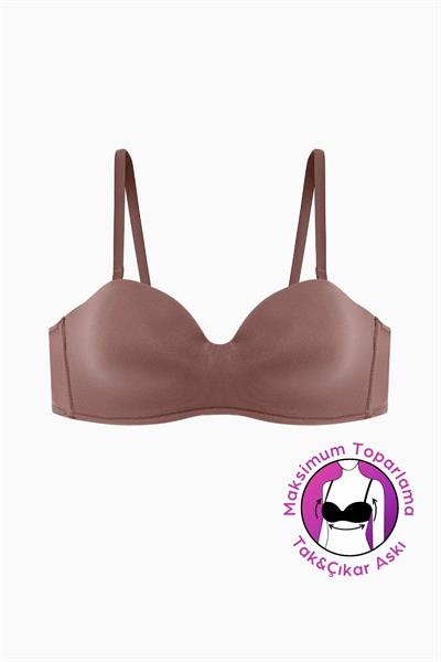 Wonna Lotus Desteksiz Bütün Cup Straplez - Bronz Kahve - Tak Çıkar Askılı - Mikro Kumaş Sütyen 2560