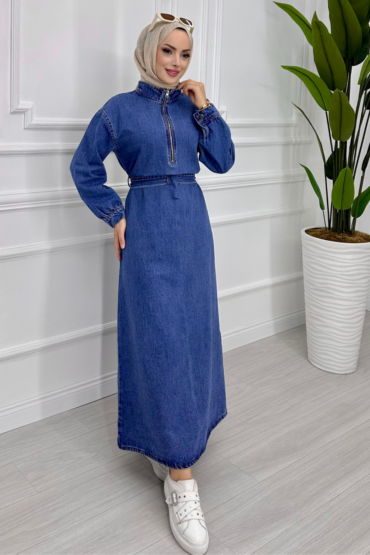 Fermuarlı Denim Kot Elbise