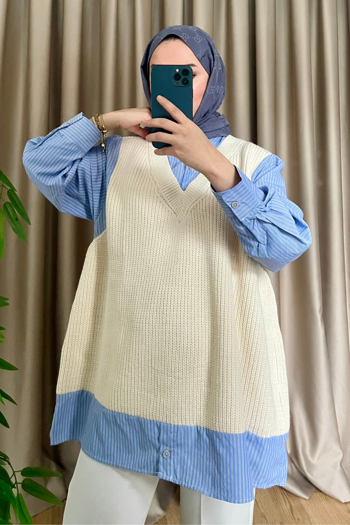 Gömlek Detaylı Süveter BEYAZ