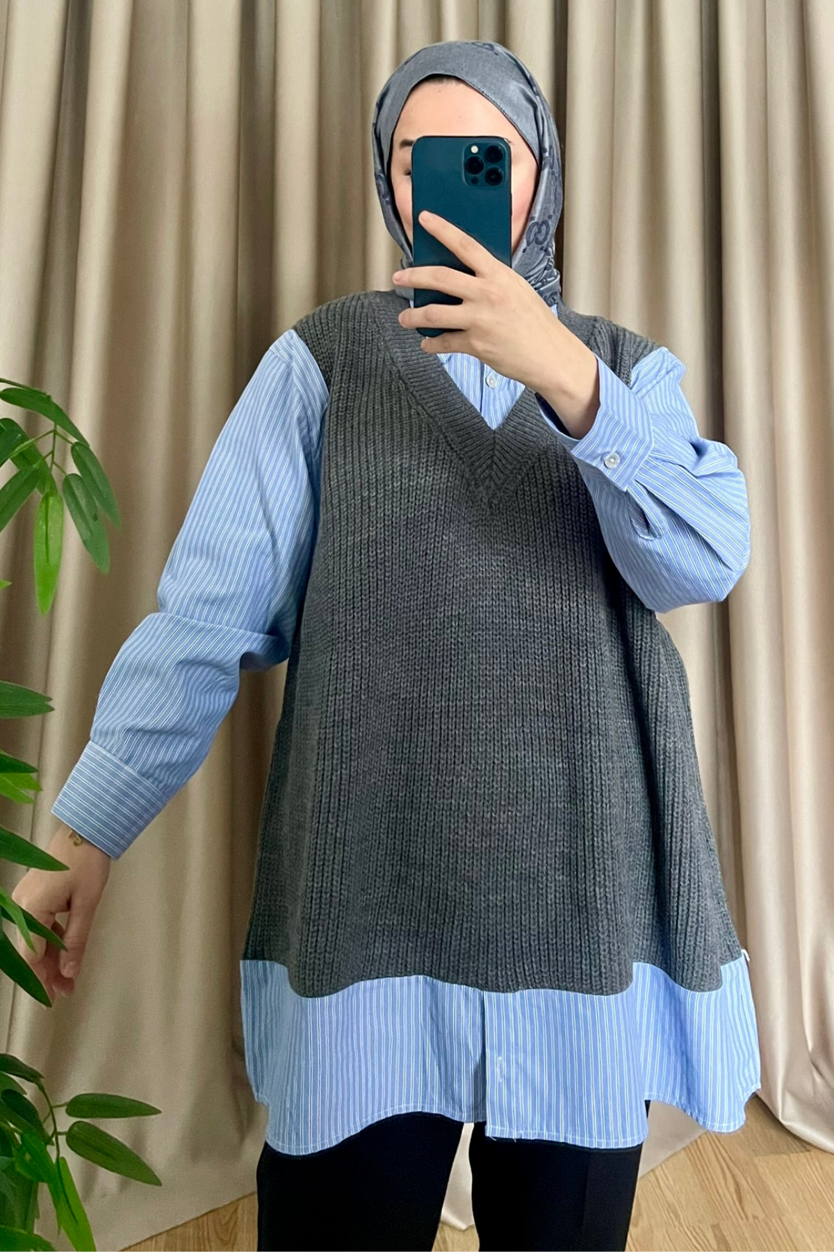 Gömlek Detaylı Süveter GRİ