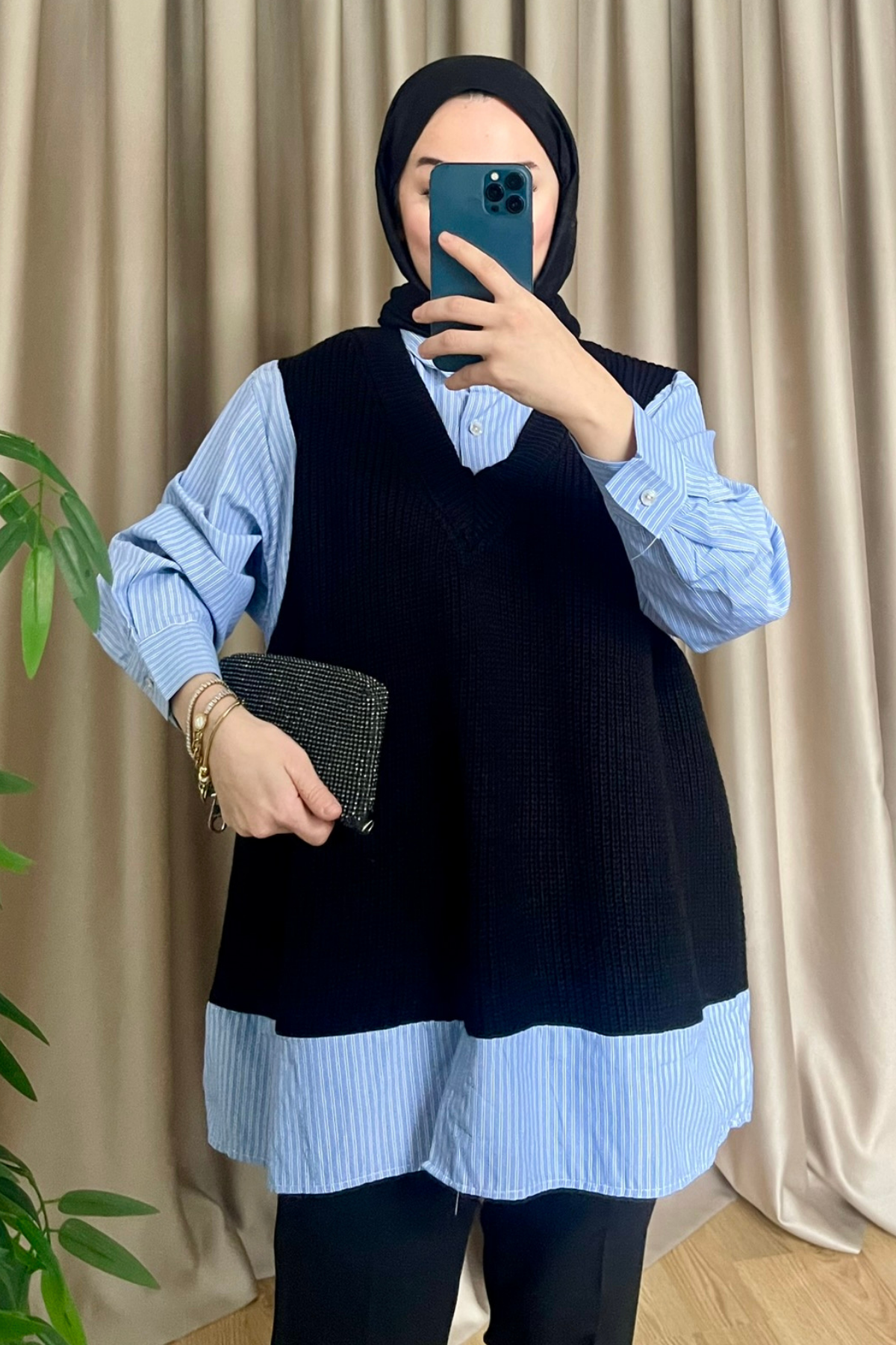 Gömlek Detaylı Süveter SİYAH