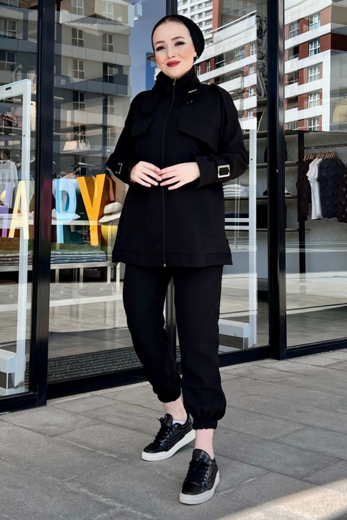 Krep Trenç Takım SİYAH