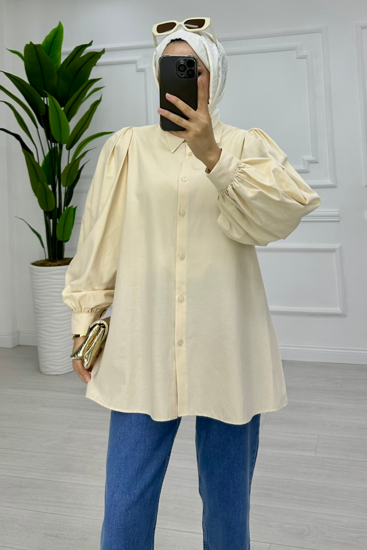 Milan Balon Kol Gömlek KREM