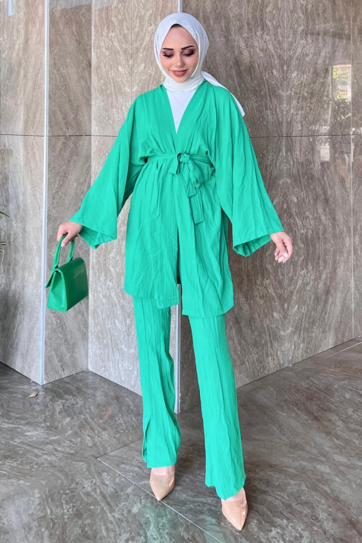 Müslin Kimono Takım YEŞİL