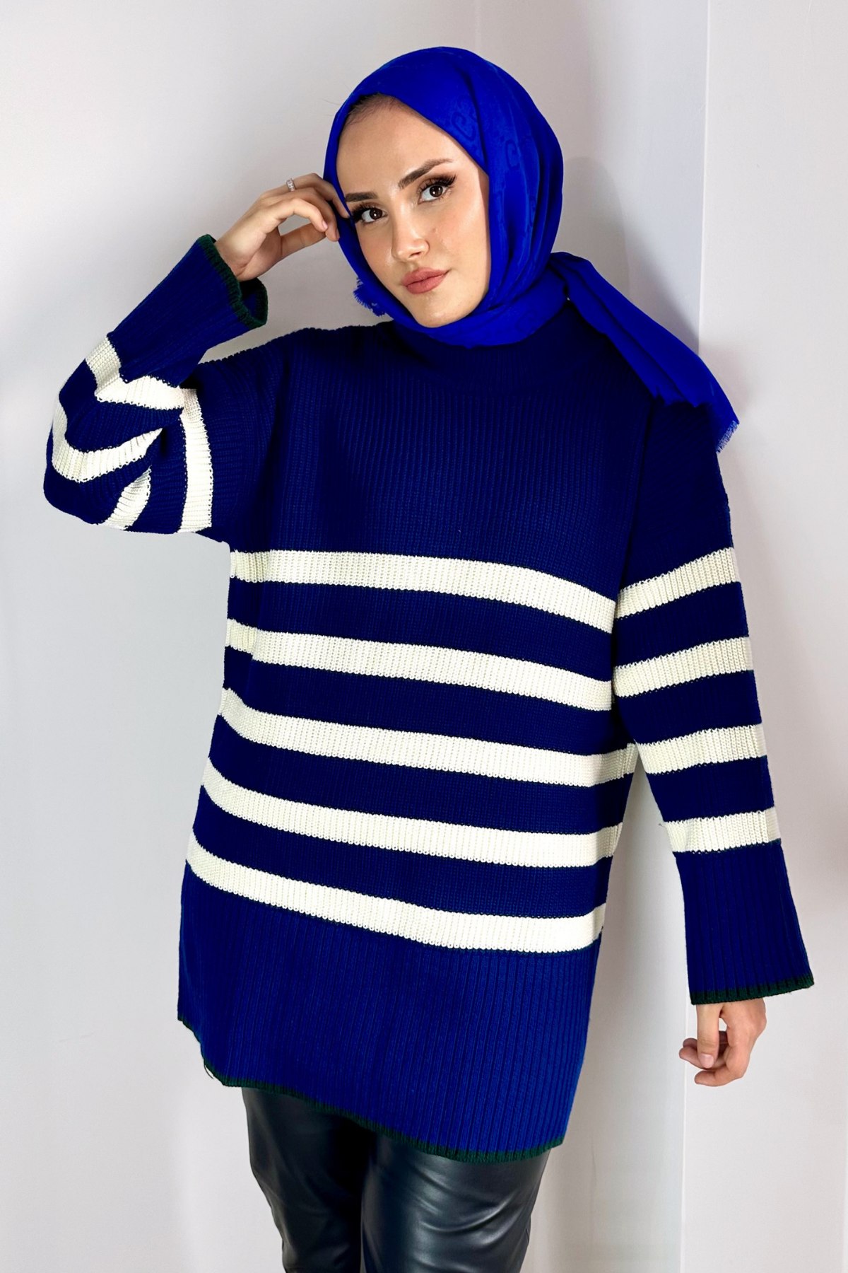 Pinta Çizgili Triko Kazak LACİVERT