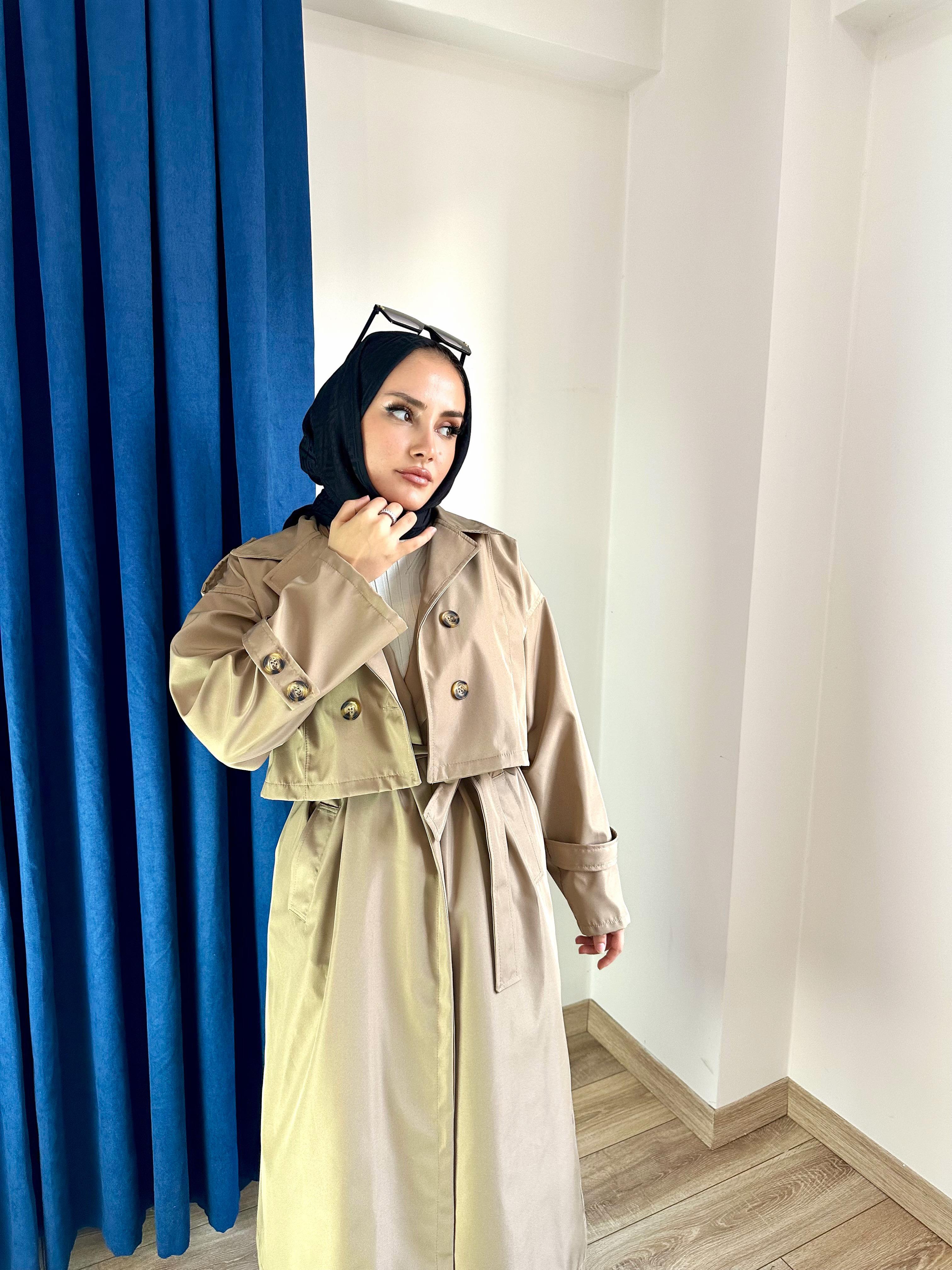 Tasarım Çift Parçalı Trenç Camel