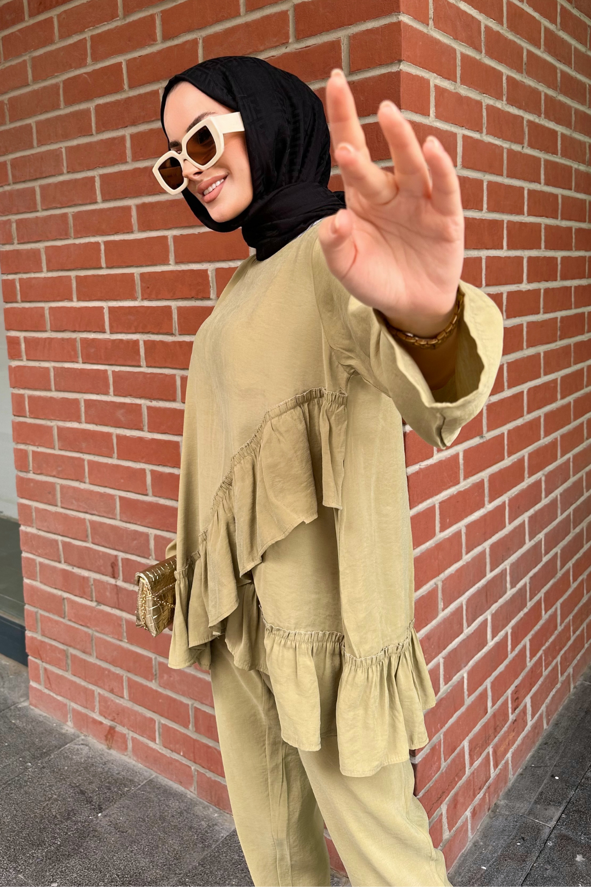 Tensel Fırfırlı Takım YAĞ YEŞİL