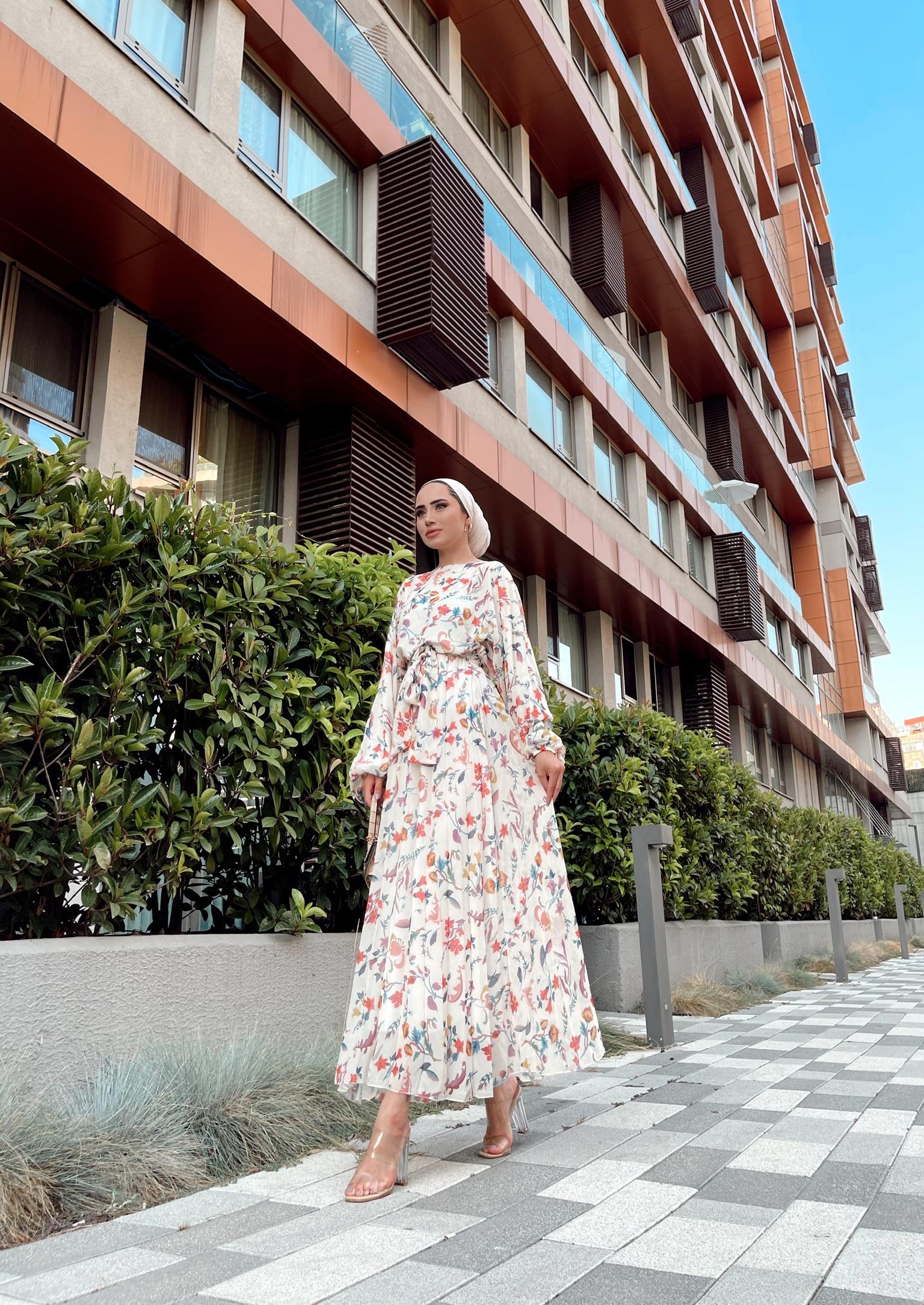 Yaz Gülü Elbise Ekru