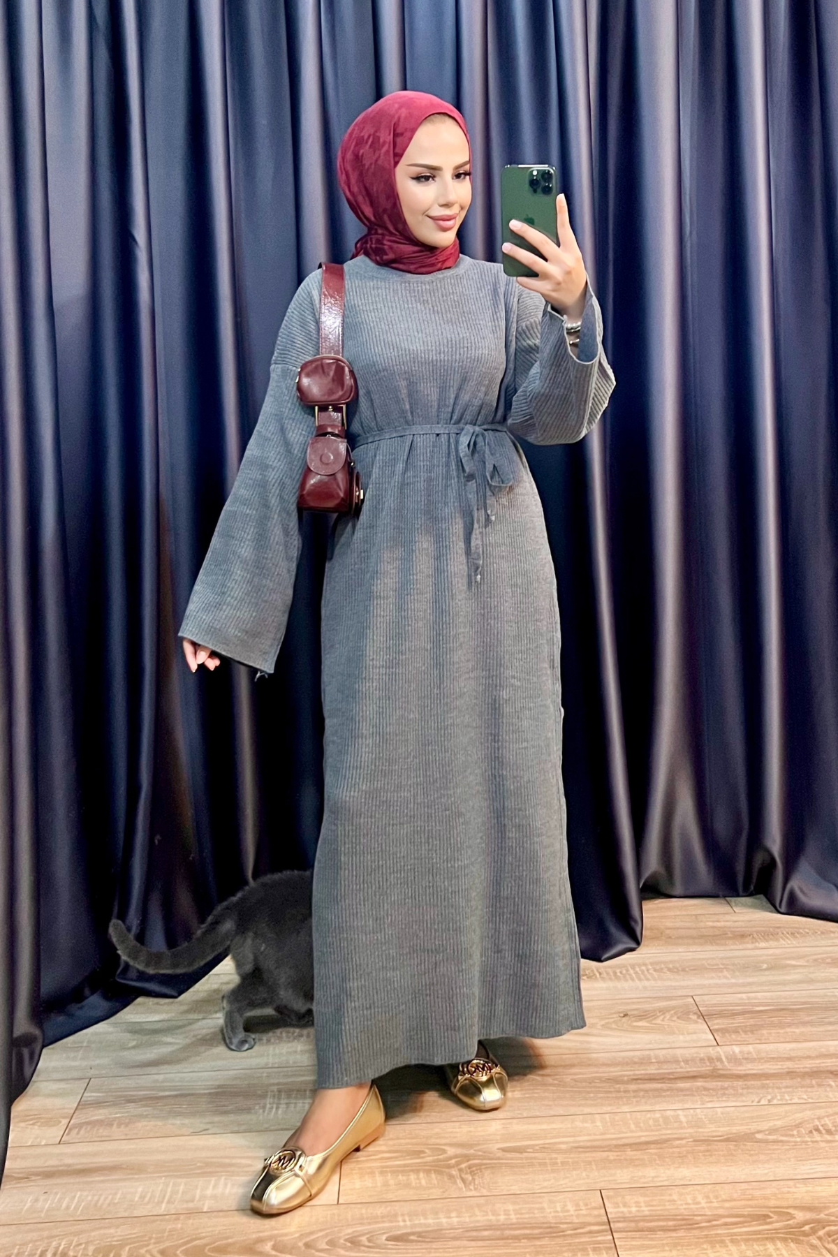 İspanyol Kol Triko Elbise GRİ