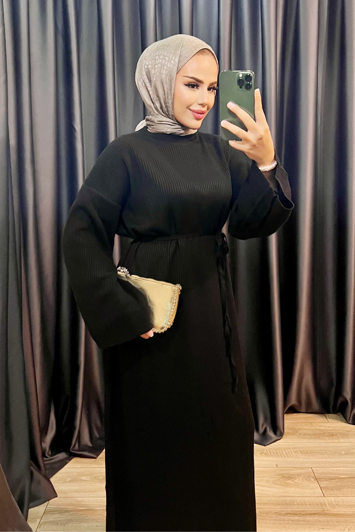 İspanyol Kol Triko Elbise SİYAH