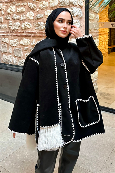 Pinterest Atkılı Kaşe Kaban SİYAH