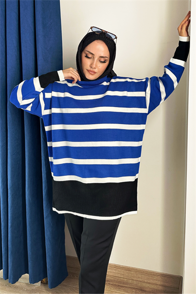Rita Çelik Örme Çizgili Kazak MAVİ