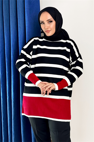 Rita Çelik Örme Çizgili Kazak SİYAH