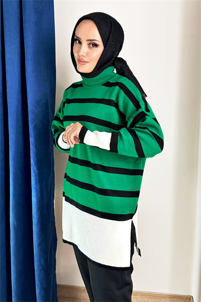 Rita Çelik Örme Çizgili Kazak YEŞİL